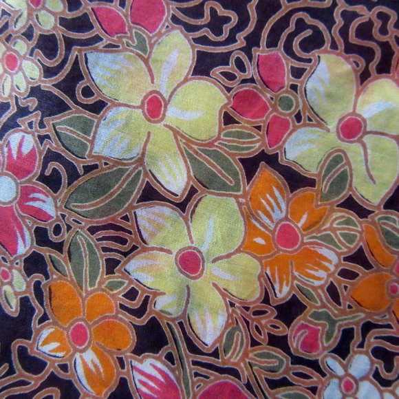 Brown,orange,pale yellow floral spring or fall scarf 28" - head wrap, neck scarf - Picture 4 of 6